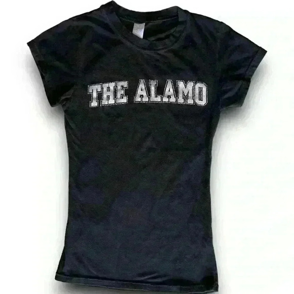 The Alamo Y2K Black T-Shirt Souvenir Rhinestone Embellished Short Sleeve Sparkle - Picture 1 of 5